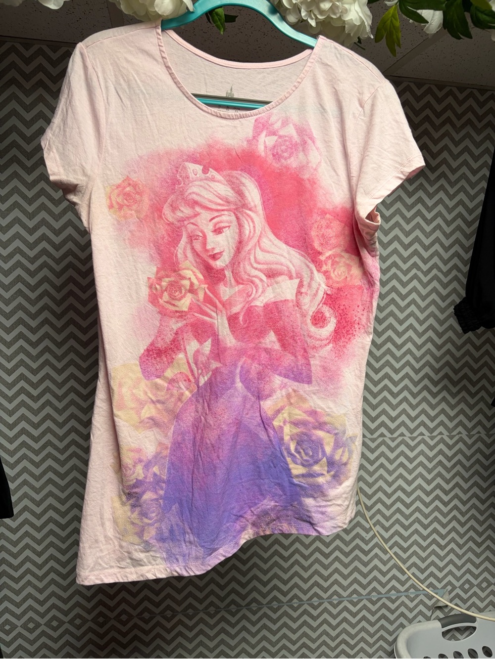 Pink Princess Graphic Tee with Floral Watercolor glittery Sleeping beauty Print